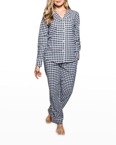 Petite Plume Cotton Gingham Flannel Pajama Set In Navy