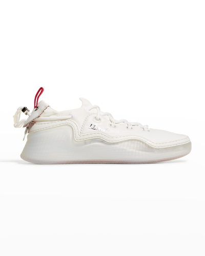 Christian Louboutin Men's Arpoador Mesh Drawstring Clear-sole Trainer Sneakers In Bianco