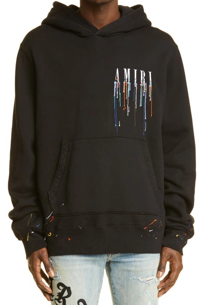 Amiri Black Embroidered Paint Drip Core Logo Hoodie In Black White