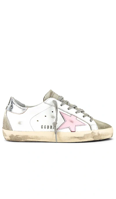 Golden Goose Super-star Leather Upper And Star Suede Toe And Spur Laminated Heel Metal Lettering In Whte
