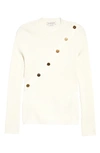 Alexander Mcqueen Button Embellished White Ribbed Top In Ivory/ Gold