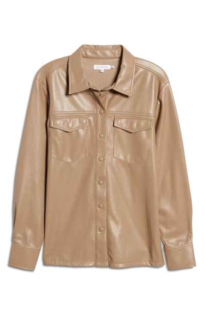 Good American Utility Faux Leather Button-up Shirt In Warm Caramel