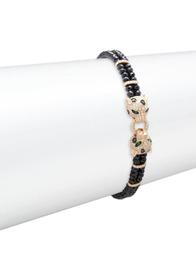 Effy Women's 14k Yellow Gold, Black Spinel, Diamond & Emerald Panther Bracelet