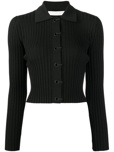 Dion Lee Rib-knit Polo Collar Cardigan In Black