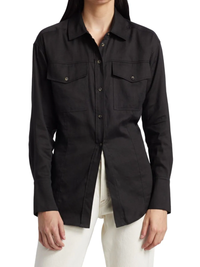 Frame Le Italien Cotton Button-up Shirt In Noir