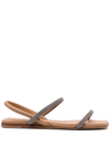 Brunello Cucinelli Monili-embellished Leather Slingback Sandals In Brown