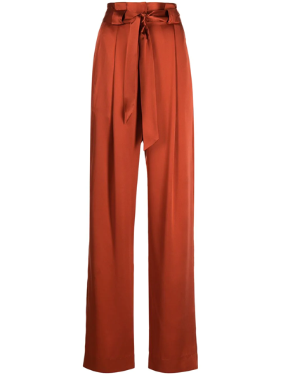 Michelle Mason High-waisted Pleated Silk Trousers In Rot