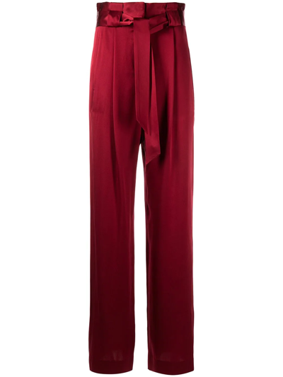 Michelle Mason High-waisted Pleated Silk Trousers In Rot