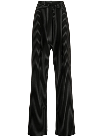 Michelle Mason High-waisted Pleated Pinstripe Trousers In Schwarz