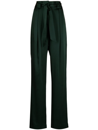Michelle Mason High-waisted Pleated Silk Trousers In Grün