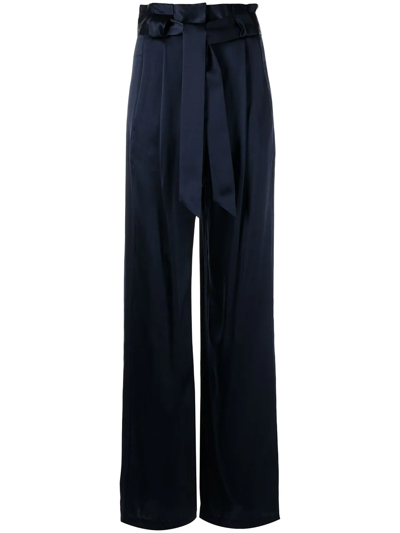 Michelle Mason High-waisted Pleated Silk Trousers In Blau