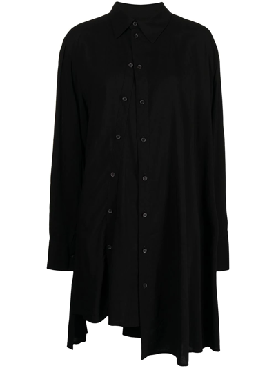 Yohji Yamamoto Asymmetric Hem Long-sleeve Shirt In Black