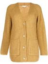 Vince Ribbed Pocket Alpaca-blend Cardigan In Braun