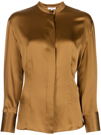 Vince Relaxed-fit Round-neck Silk Shirt In Brown