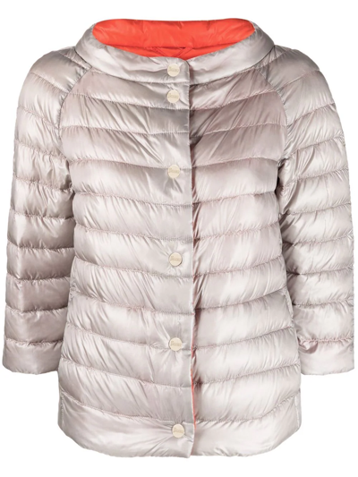 Herno Cropped Sleeves Puffer Jacket In Orange