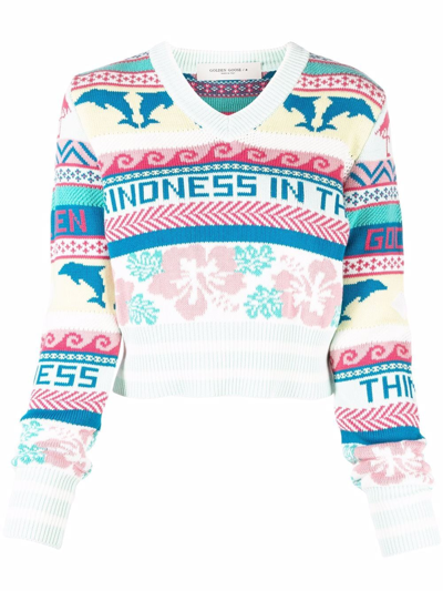 Golden Goose Patterned Knit Cropped Jumper In Multi-colored