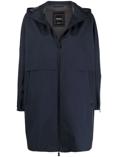 Herno A-line Hooded Raincoat In Blau