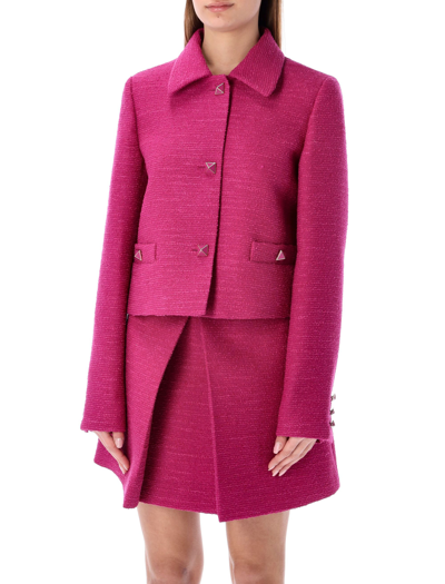 Valentino Wool Blend Jacket With Crisp Tweed Processing In Full Pink