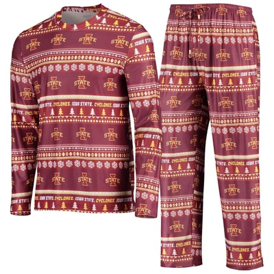 Concepts Sport Men's Cardinal Iowa State Cyclones Ugly Sweater Long Sleeve T-shirt And Pants Sleep Set