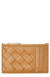 Bottega Veneta Intrecciato Napa Zip Card Case In Caramel