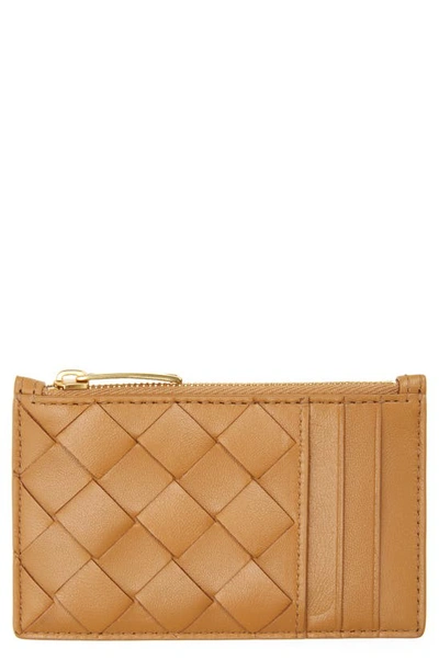 Bottega Veneta Intrecciato Napa Zip Card Case In Caramel Gold