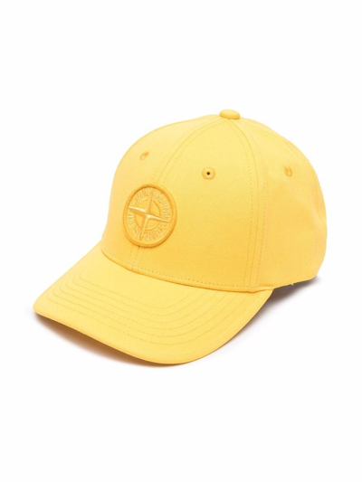 Stone Island Junior Kids' Compass Embroidery Baseball Cap In Yellow