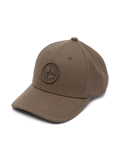 Stone Island Kids' Compass Embroidery Baseball Cap In Green