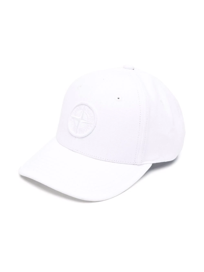 Stone Island Kids' Compass Embroidery Baseball Cap In White