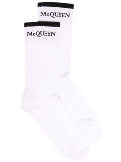 Alexander Mcqueen Logo Intarsia Socks In White