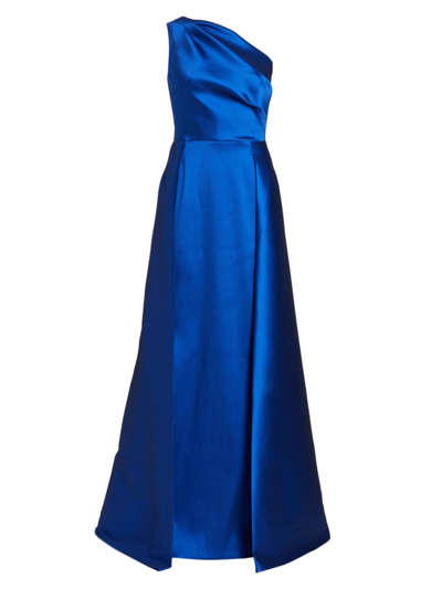 Teri Jon By Rickie Freeman One-shoulder Satin Gown In Royal Blue