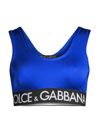 Dolce & Gabbana Logo Trim Sports Bras In Blue
