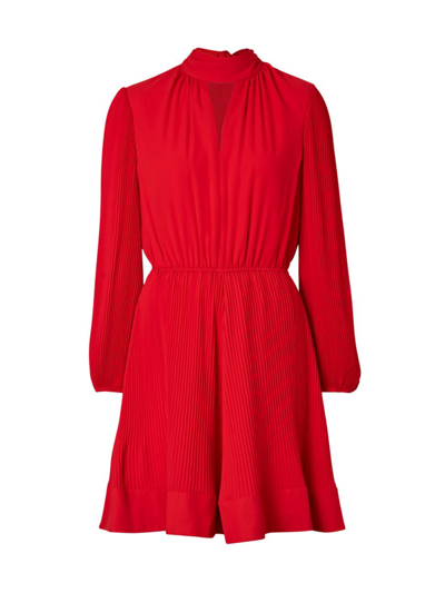 Milly Val Pleated Keyhole Dress In Red