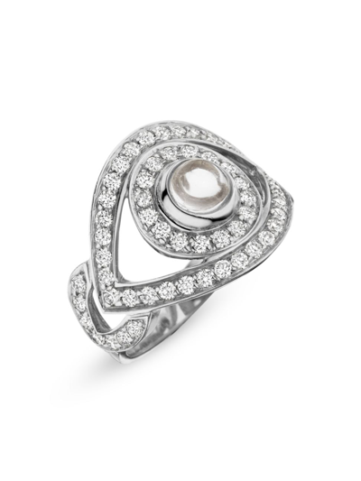 Netali Nissim Women's Big Eye 18k White Gold, Diamond & Rose Quartz Ring