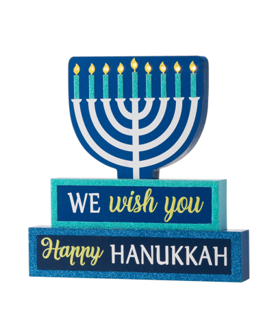 Glitzhome 12" L Lighted Hanukkah Wooden Block Word Sign In Multi