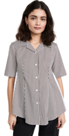 ADAM LIPPES SHORT SLEEVE SIDE GATHERED TOP IN STRIPE POPLIN