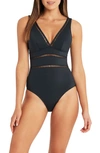 Sea Level Surplice V-neck One Piece Swimsuit In Charcoal