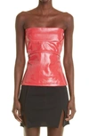 RICK OWENS LACQUERED STRETCH DENIM STRAPLESS BUSTIER TOP