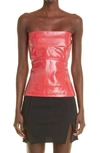 Rick Owens Lacquered Stretch Denim Strapless Bustier Top In Red