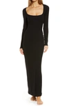 Skims Soft Lounge Long-sleeve Stretch-jersey Nightdress In Onyx