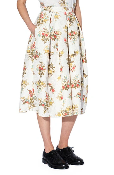 Erdem Christina Pleated Floral-print Silk Crepe De Chine Midi Skirt In Ivory Olive