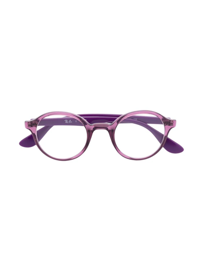 Ray-ban Junior Kids' Logo Round-frame Glasses In Purple
