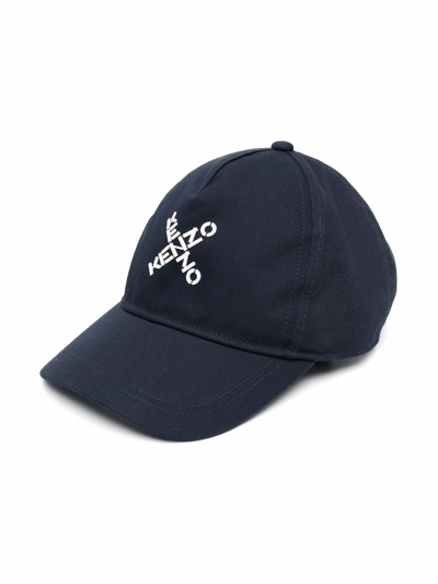 Kenzo Kids' Logo Print Cotton Baseball Hat In Navy