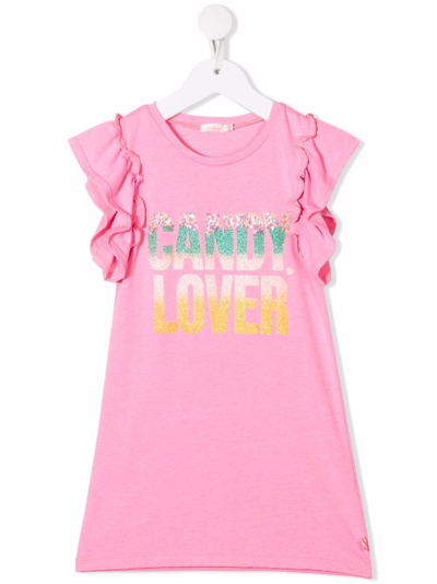 Billieblush Kids' Glitter Slogan T-shirt Dress In Pink