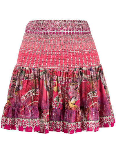 Camilla Patterned Pleated Silk Mini Skirt In Multi