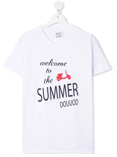 Douuod Kids' Slogan-print Cotton T-shirt In White