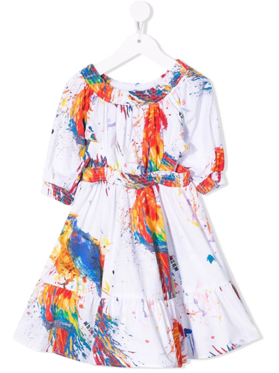 Msgm Kids' Dress With Paint Splatters Print In White