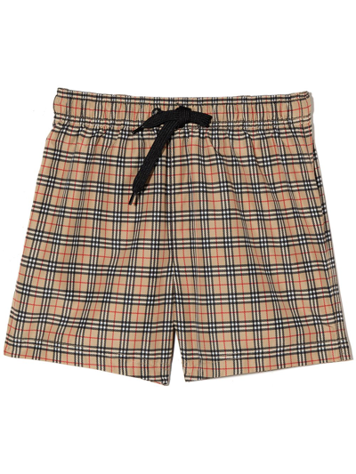 Burberry Babies' Check-print Swim Shorts In Brown