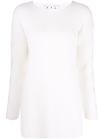 Off-white Ribbed-knit Wool Jumper In White