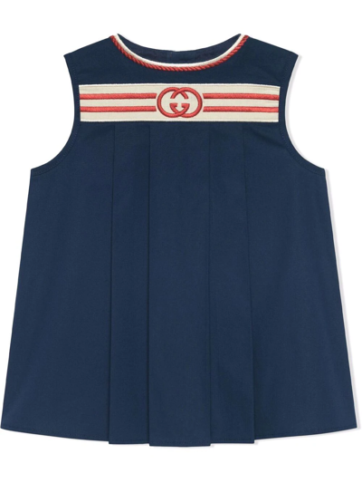 Gucci Babies' Gg-embroidered Sleeveless Dress In Blue