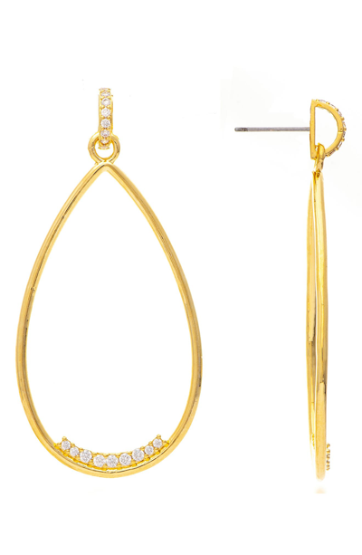 Rivka Friedman 18k Yellow Gold Plated Pave Cz Teardrop Earrings In 18k Gold Clad